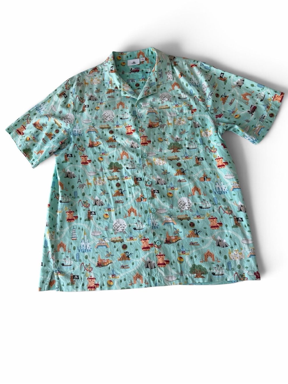 Walt Disney World Parks Men's Light Aqua Printed Short-Sleeve Camp Shirt Sz. XL